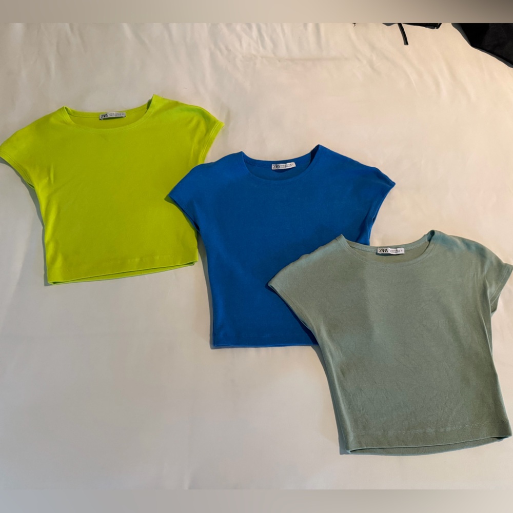 Zara Lime Green, Blue, Green Gray crop top MEDIUM